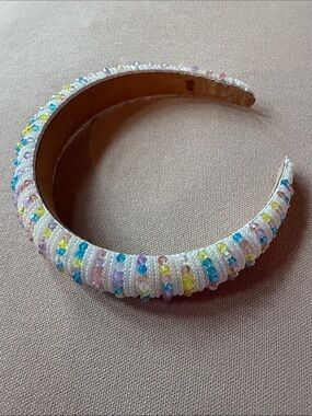 Bari Lynn White Beaded Kids Headband with Pastel Bead Crystal Accents